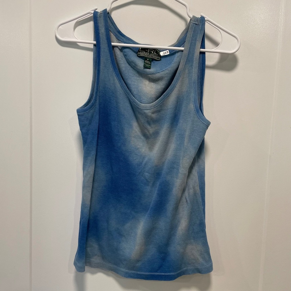 Lauren Active Ralph Lauren Blue Tie Dye Waffle Knit Tank Top Womens Medium